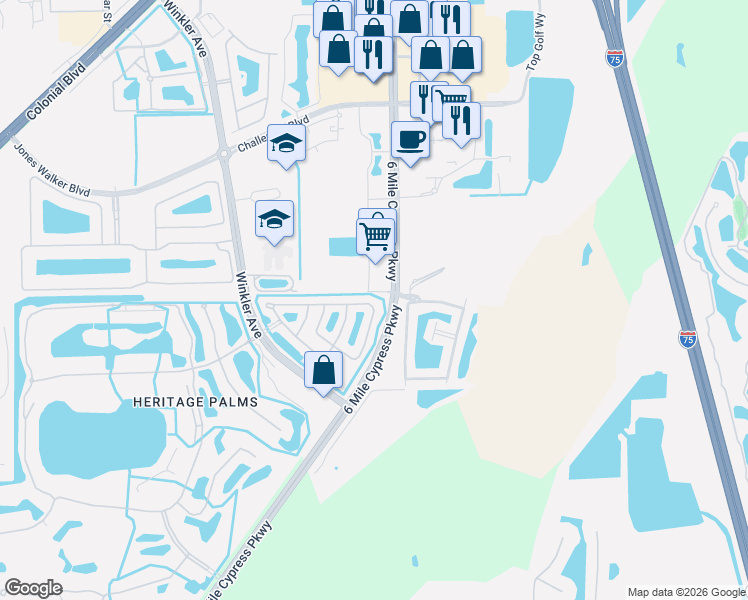 map of restaurants, bars, coffee shops, grocery stores, and more near 9854 Bernwood Place Drive in Fort Myers