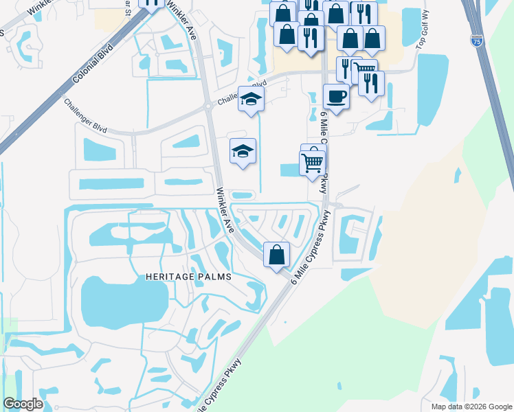 map of restaurants, bars, coffee shops, grocery stores, and more near 8051 Pacific Beach Drive in Fort Myers