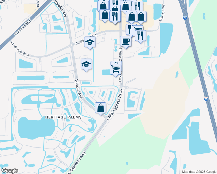 map of restaurants, bars, coffee shops, grocery stores, and more near 8159 Pacific Beach Drive in Fort Myers