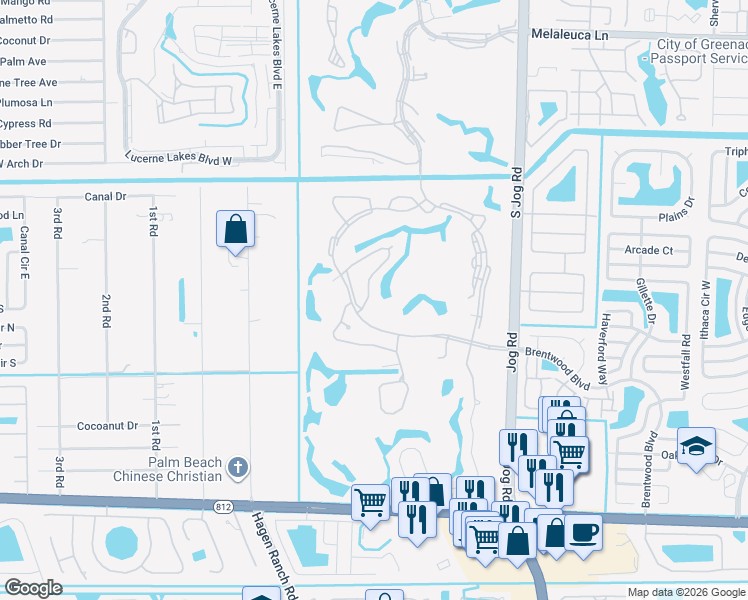 map of restaurants, bars, coffee shops, grocery stores, and more near 6961 Parisian Way in Lake Worth