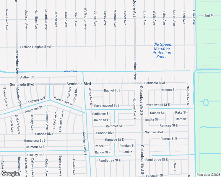 map of restaurants, bars, coffee shops, grocery stores, and more near 1129 Rachel Street East in Lehigh Acres