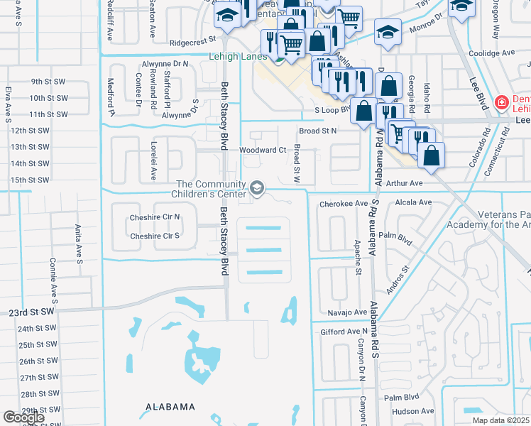 map of restaurants, bars, coffee shops, grocery stores, and more near 9101 Aegean Circle in Lehigh Acres