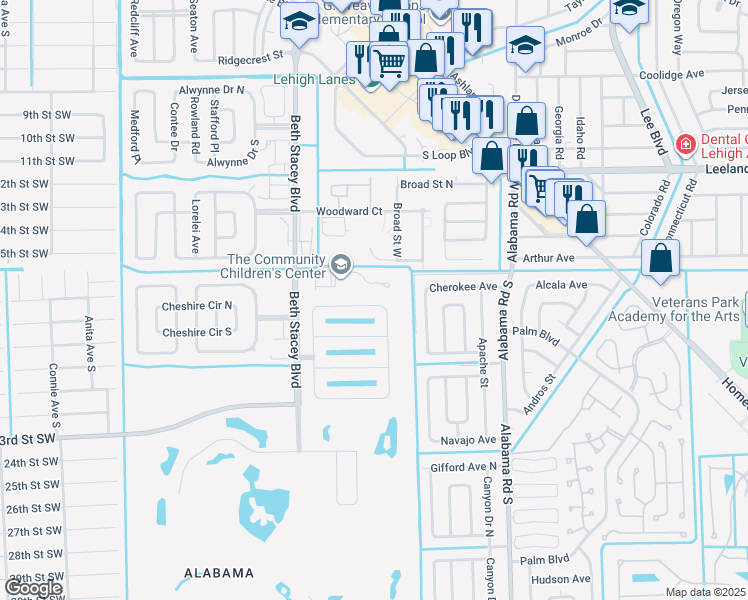 map of restaurants, bars, coffee shops, grocery stores, and more near 9141 Aegean Circle in Lehigh Acres
