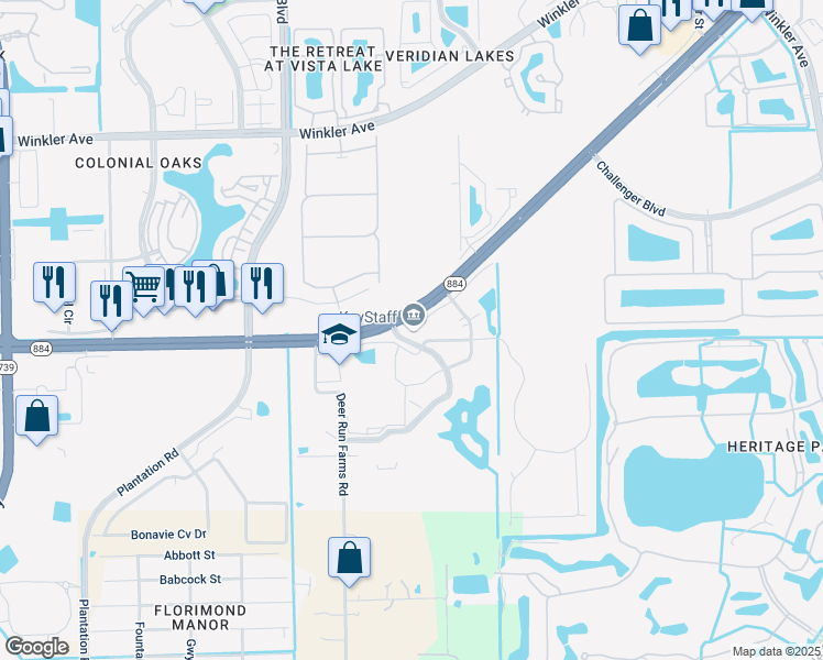 map of restaurants, bars, coffee shops, grocery stores, and more near 3820 Colonial Boulevard in Fort Myers
