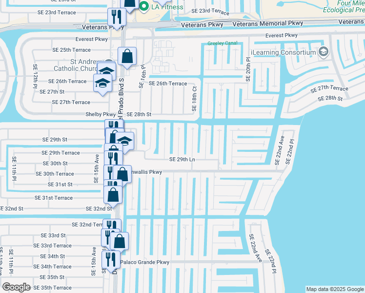 map of restaurants, bars, coffee shops, grocery stores, and more near 2831 Southeast 18th Avenue in Cape Coral