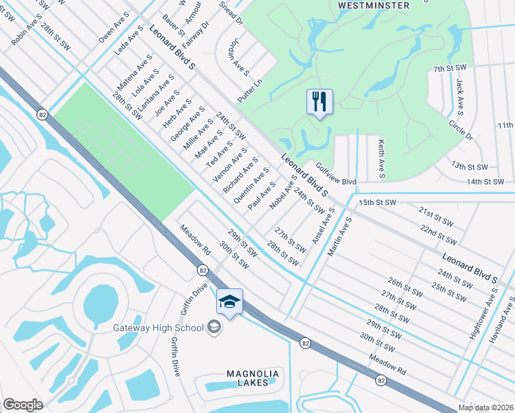 map of restaurants, bars, coffee shops, grocery stores, and more near 2429 Paul Avenue South in Lehigh Acres
