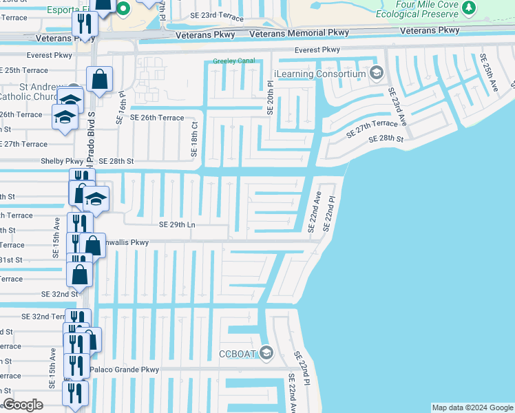 map of restaurants, bars, coffee shops, grocery stores, and more near 2006 Southeast 29th Street in Cape Coral