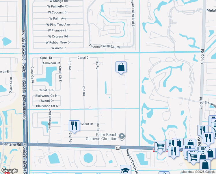 map of restaurants, bars, coffee shops, grocery stores, and more near 5313 Colbright Road in Lake Worth