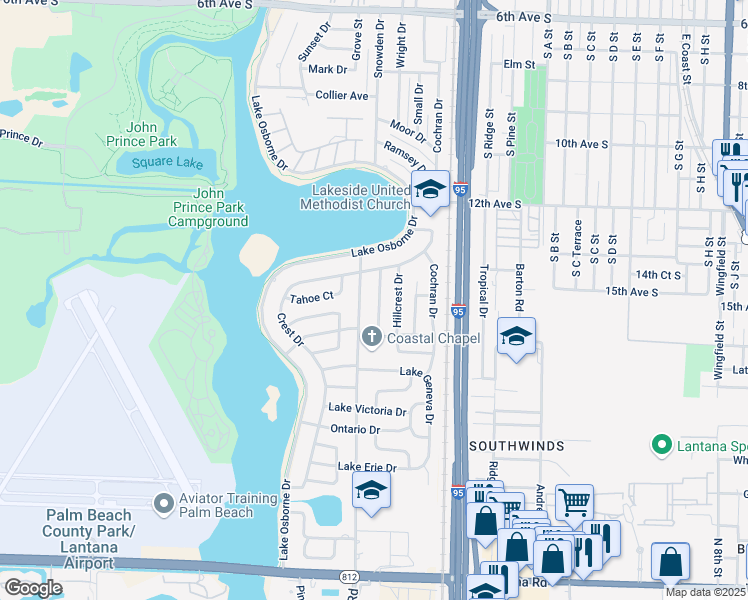 map of restaurants, bars, coffee shops, grocery stores, and more near 1425 Lakeview Dr in Lake Worth