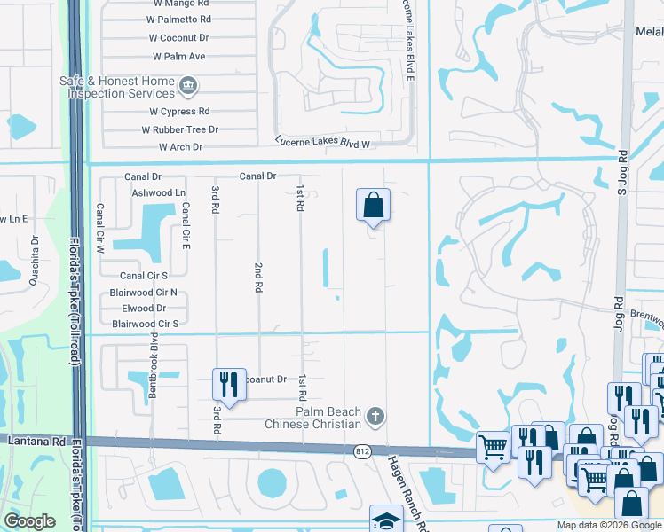 map of restaurants, bars, coffee shops, grocery stores, and more near 5313 Colbright Road in Lake Worth