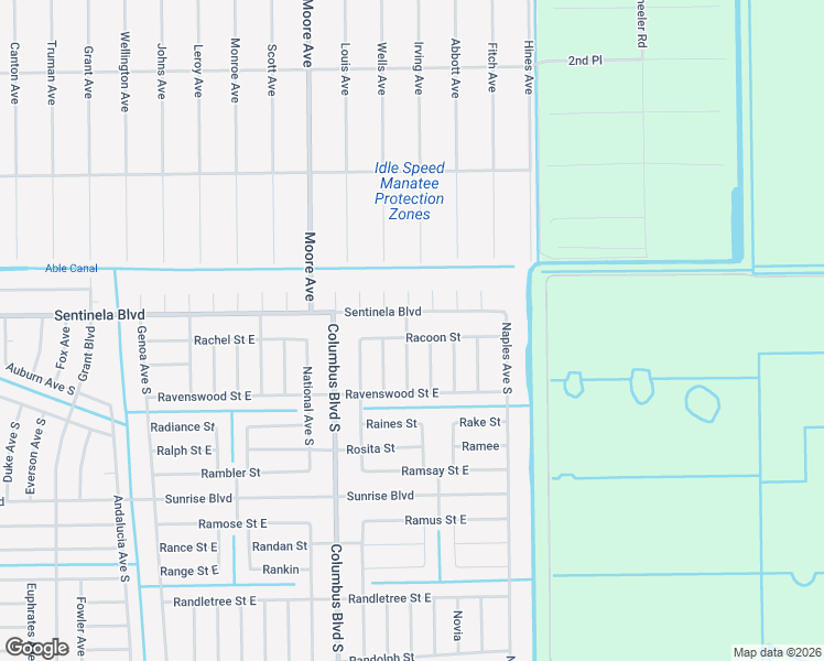 map of restaurants, bars, coffee shops, grocery stores, and more near 1223 Racoon Street in Lehigh Acres