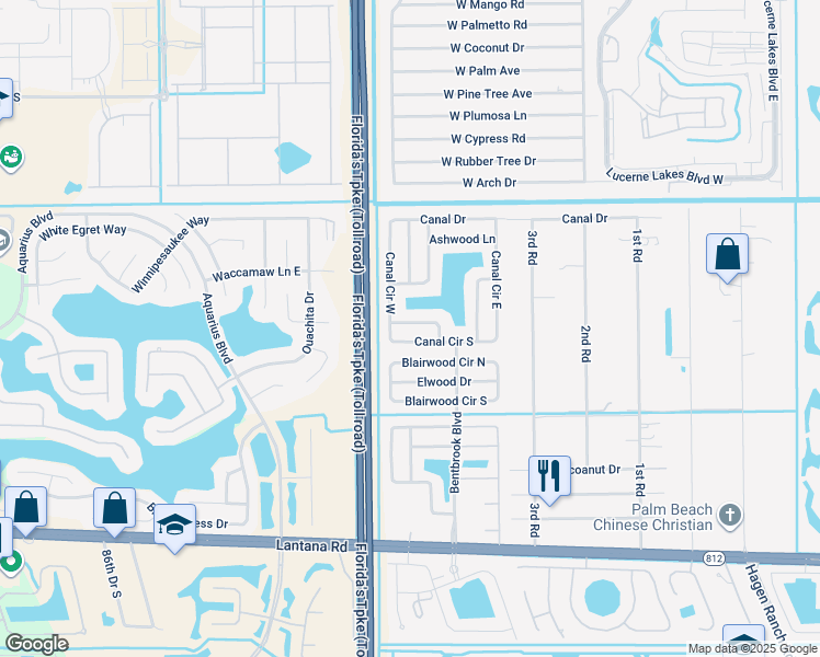 map of restaurants, bars, coffee shops, grocery stores, and more near 7942 Burlwood Lane in Lake Worth