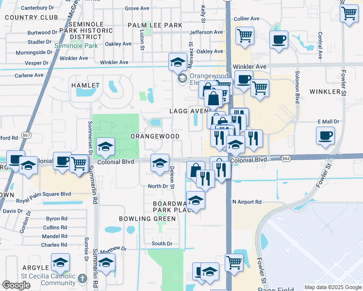 map of restaurants, bars, coffee shops, grocery stores, and more near 4400 Meade Avenue in Fort Myers
