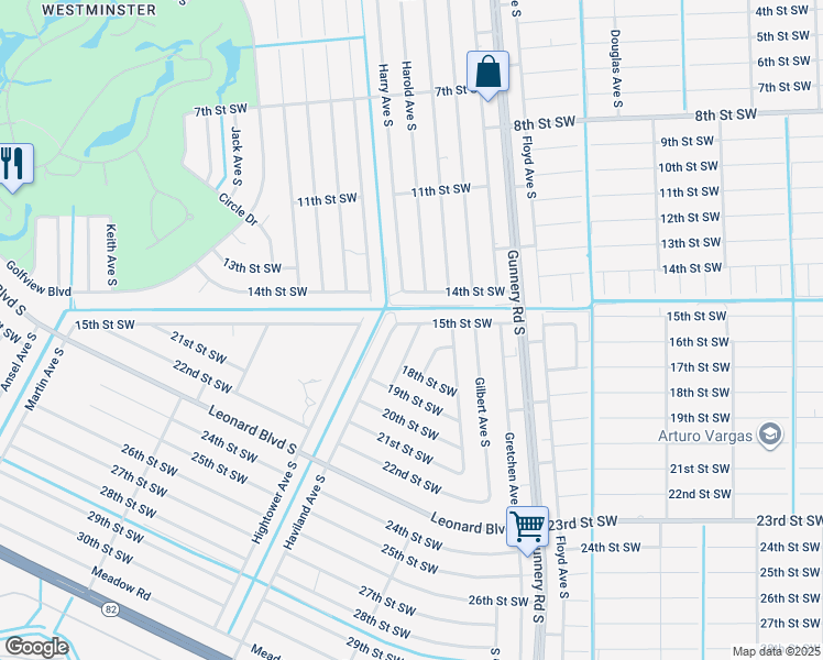map of restaurants, bars, coffee shops, grocery stores, and more near 1504 Hank Avenue South in Lehigh Acres