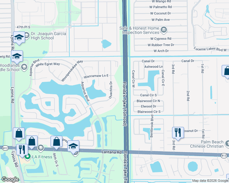 map of restaurants, bars, coffee shops, grocery stores, and more near 8116 Chatuga Court in Lake Worth