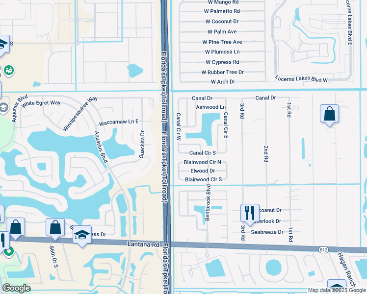 map of restaurants, bars, coffee shops, grocery stores, and more near 7942 Burlwood Lane in Lake Worth