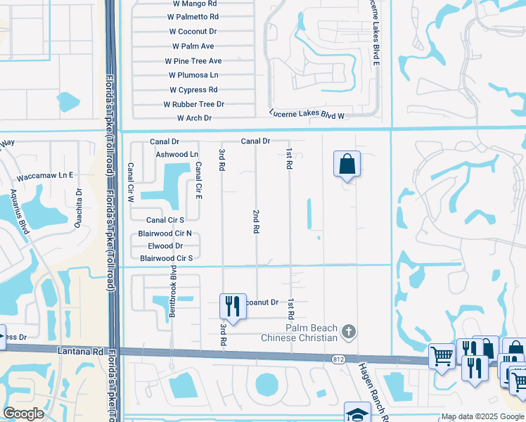 map of restaurants, bars, coffee shops, grocery stores, and more near 5298 2nd Road in Lake Worth