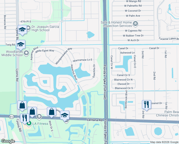map of restaurants, bars, coffee shops, grocery stores, and more near 8156 Chatuga Court in Lake Worth