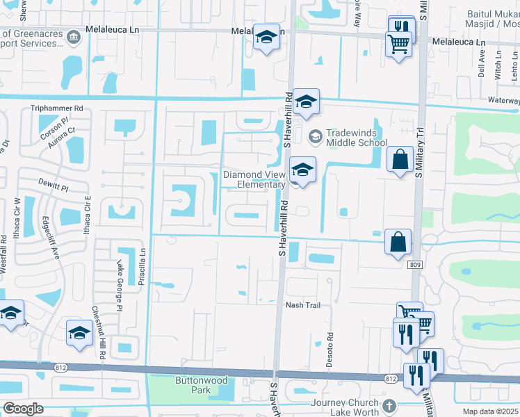 map of restaurants, bars, coffee shops, grocery stores, and more near 5014 Nautica Lake Circle in Greenacres