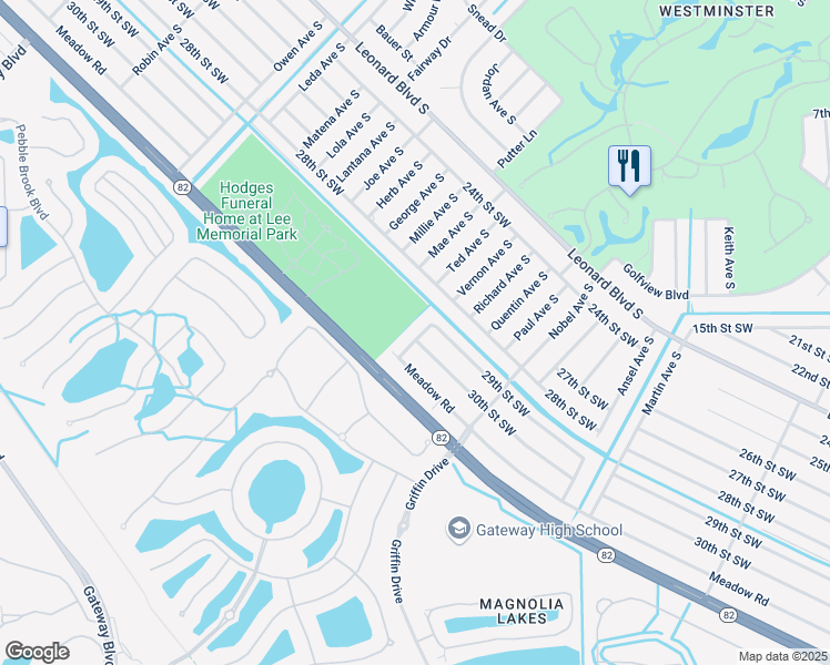 map of restaurants, bars, coffee shops, grocery stores, and more near 2908 Vernon Avenue South in Lehigh Acres