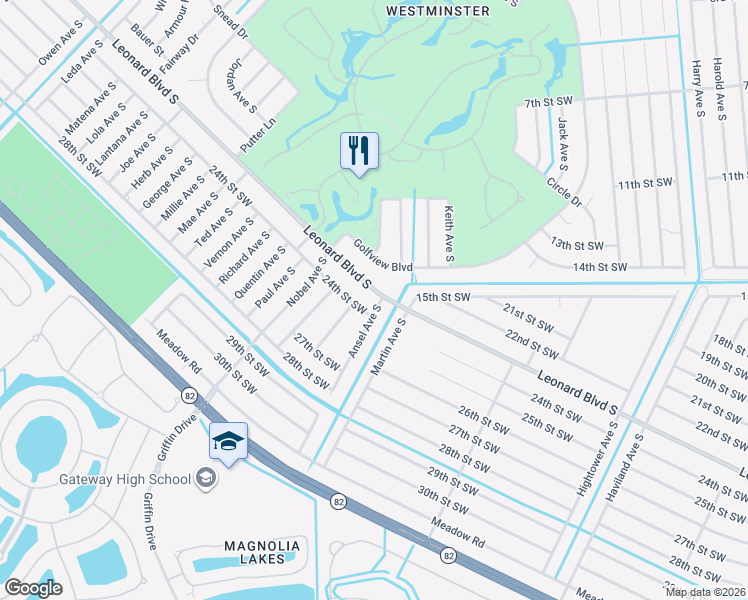 map of restaurants, bars, coffee shops, grocery stores, and more near 4801 Leonard Boulevard South in Lehigh Acres