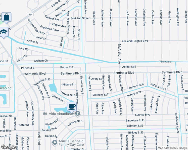 map of restaurants, bars, coffee shops, grocery stores, and more near 910 Sentinela Boulevard in Lehigh Acres