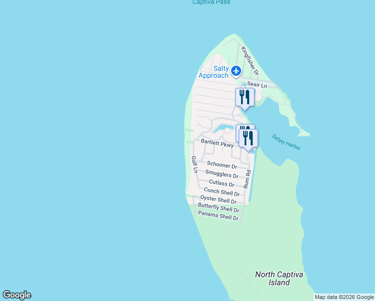 map of restaurants, bars, coffee shops, grocery stores, and more near 550 Gulf Lane in Captiva