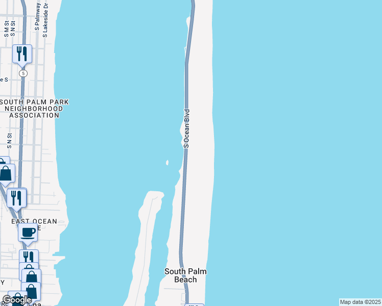 map of restaurants, bars, coffee shops, grocery stores, and more near 3400 South Ocean Boulevard in Palm Beach