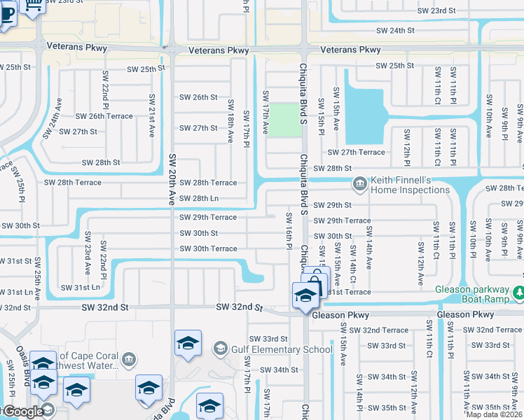 map of restaurants, bars, coffee shops, grocery stores, and more near 2906 Southwest 17th Avenue in Cape Coral