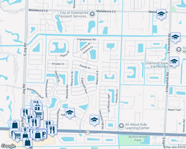 map of restaurants, bars, coffee shops, grocery stores, and more near 5760 Judd Falls Road East in Lake Worth