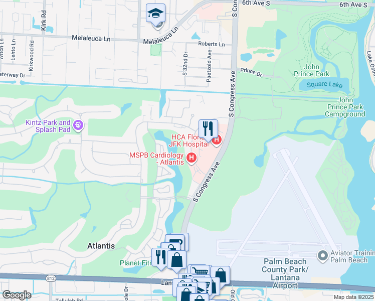 map of restaurants, bars, coffee shops, grocery stores, and more near 300 John F Kennedy Drive in Lake Worth