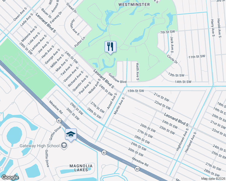 map of restaurants, bars, coffee shops, grocery stores, and more near 4807 Leonard Boulevard South in Lehigh Acres