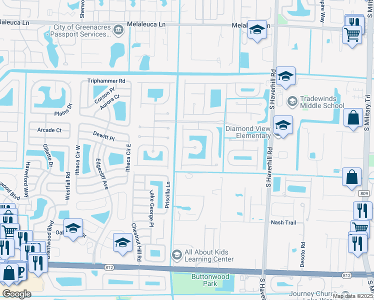 map of restaurants, bars, coffee shops, grocery stores, and more near 5012 Cobalt Court in Greenacres