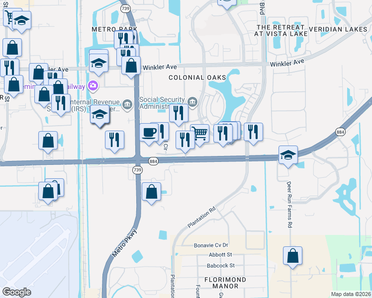 map of restaurants, bars, coffee shops, grocery stores, and more near in Fort Myers