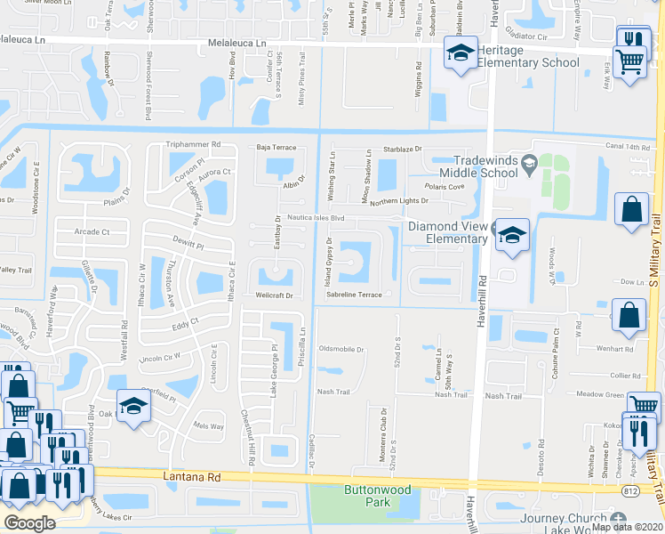 map of restaurants, bars, coffee shops, grocery stores, and more near 5014 Cobalt Court in Greenacres