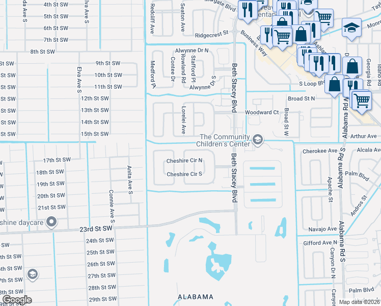 map of restaurants, bars, coffee shops, grocery stores, and more near 1639 Covington Meadows Circle in Lehigh Acres
