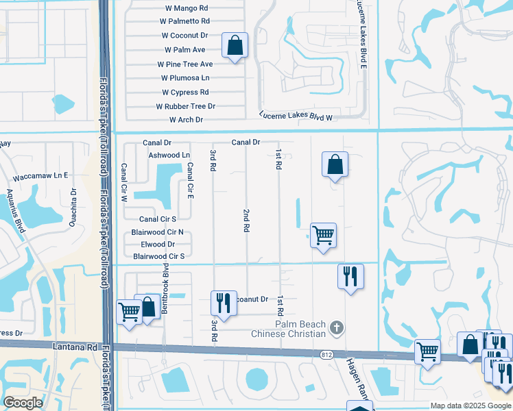 map of restaurants, bars, coffee shops, grocery stores, and more near 5298 2nd Road in Lake Worth