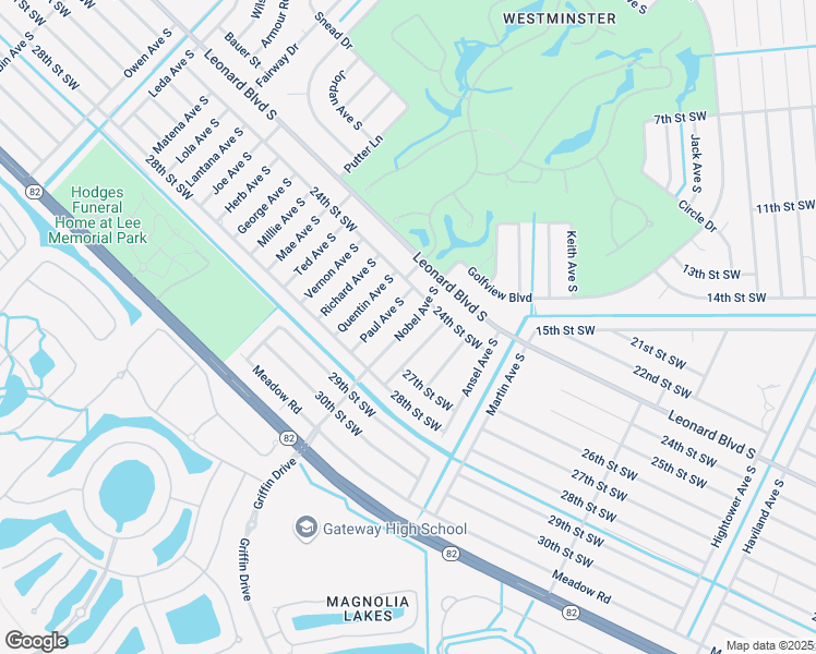 map of restaurants, bars, coffee shops, grocery stores, and more near 2412 Milton Avenue South in Lehigh Acres