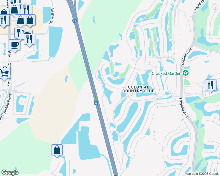 map of restaurants, bars, coffee shops, grocery stores, and more near 10030 Oakhurst Way in Fort Myers
