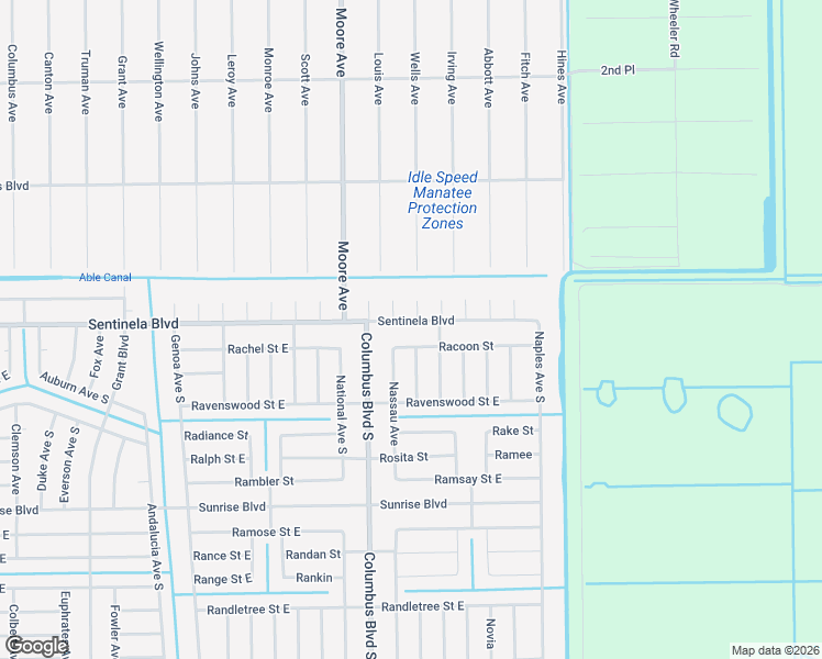 map of restaurants, bars, coffee shops, grocery stores, and more near 1213 Racoon Street in Lehigh Acres