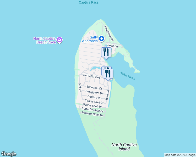 map of restaurants, bars, coffee shops, grocery stores, and more near 517 Pirate Drive in Captiva