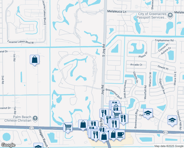 map of restaurants, bars, coffee shops, grocery stores, and more near 5301 Fountains Drive South in Lake Worth