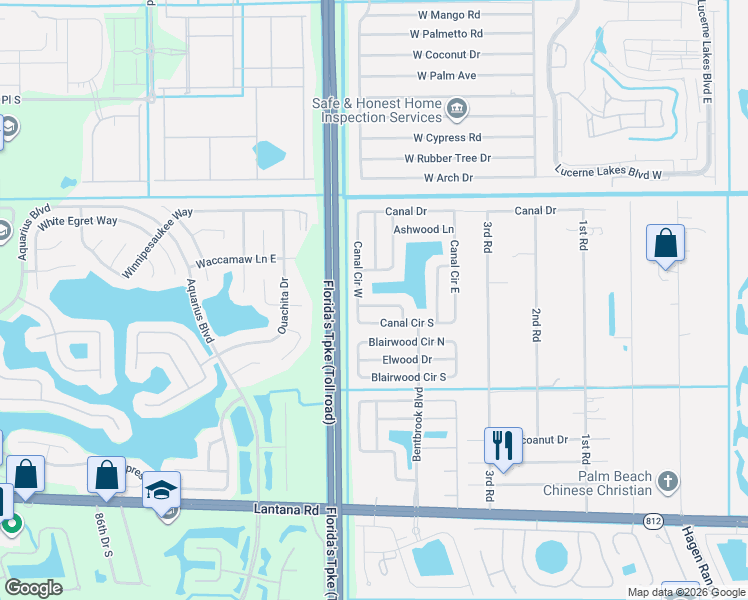 map of restaurants, bars, coffee shops, grocery stores, and more near 7942 Burlwood Lane in Lake Worth