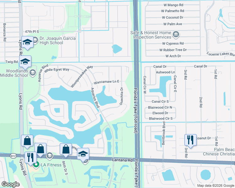 map of restaurants, bars, coffee shops, grocery stores, and more near 8156 Chatuga Court in Lake Worth