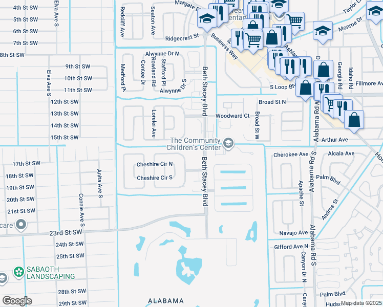 map of restaurants, bars, coffee shops, grocery stores, and more near 10 Beth Stacey Boulevard in Lehigh Acres