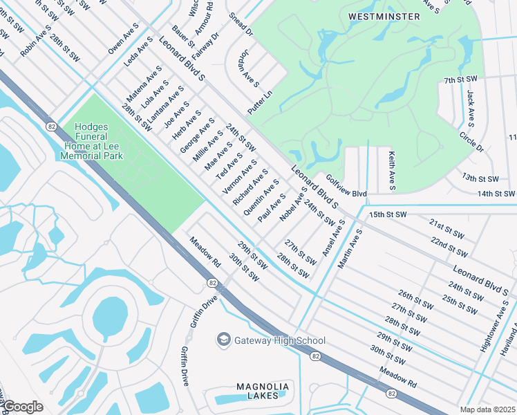 map of restaurants, bars, coffee shops, grocery stores, and more near 2441 Quentin Avenue South in Lehigh Acres
