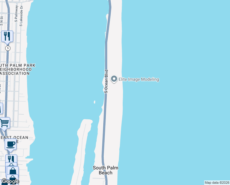 map of restaurants, bars, coffee shops, grocery stores, and more near 3400 South Ocean Boulevard in Palm Beach