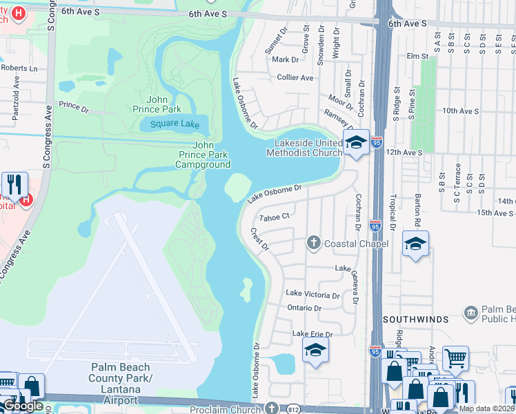 map of restaurants, bars, coffee shops, grocery stores, and more near 1424 Tahoe Court in Lake Worth
