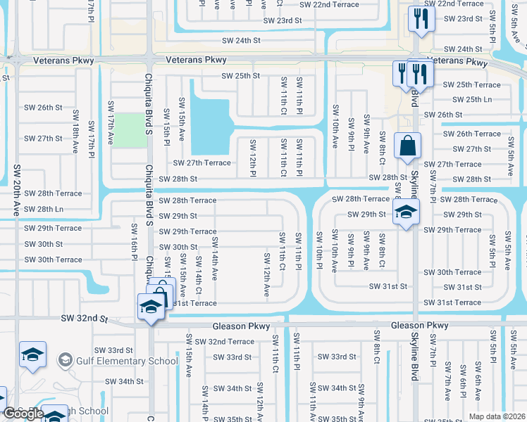 map of restaurants, bars, coffee shops, grocery stores, and more near 1203 Southwest 29th Street in Cape Coral
