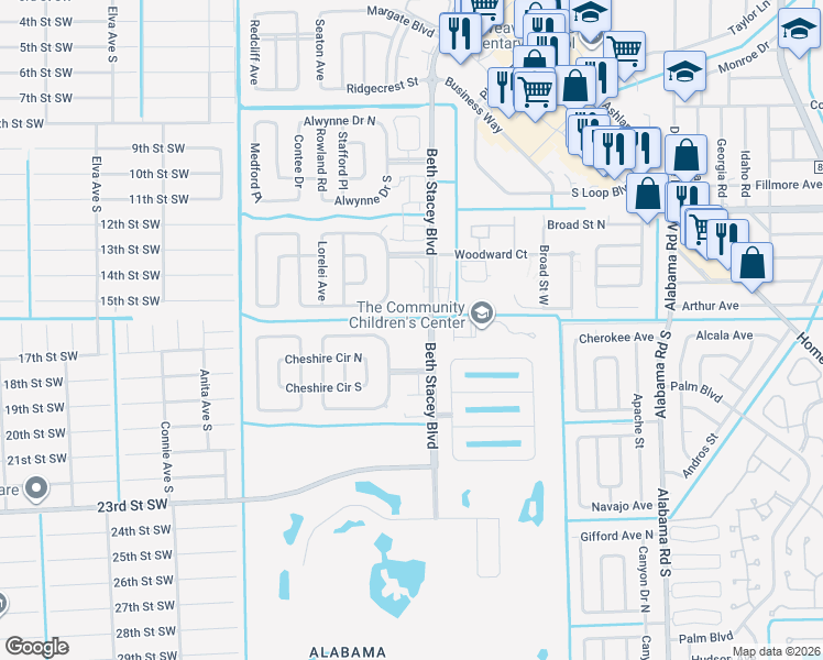 map of restaurants, bars, coffee shops, grocery stores, and more near 10 Beth Stacey Boulevard in Lehigh Acres